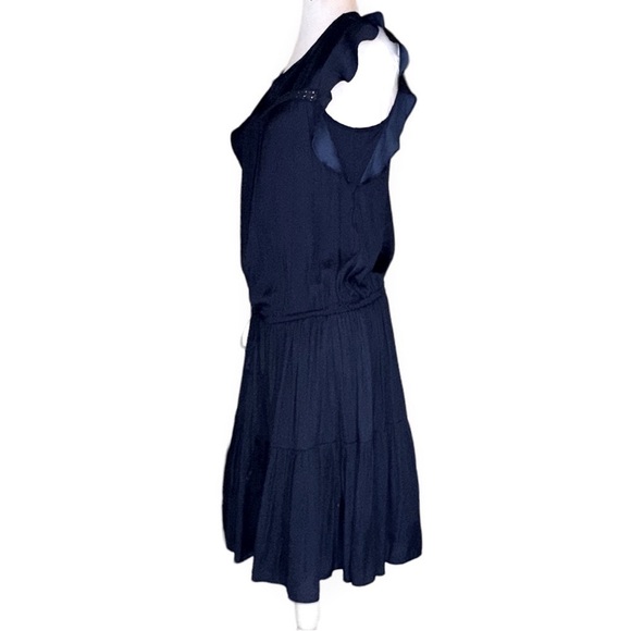 GAP Navy Blue Dress Drop Waist with Drawstring Pleats Lined Ruffle Cap Sleeves - Picture 6 of 11